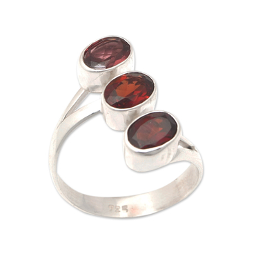 Garnet cocktail ring, 'Fiery Eyes' - Sterling Silver Cocktail Ring with 1.5-Carat Garnet Jewels