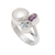 Multi-gemstone cocktail ring, 'Jewels from Heaven' - Amethyst and Blue Topaz Cocktail Ring with White Pearl