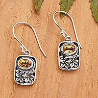 Citrine dangle earrings, 'Blooming Warmth' - Floral Sterling Silver Dangle Earrings with Faceted Citrine