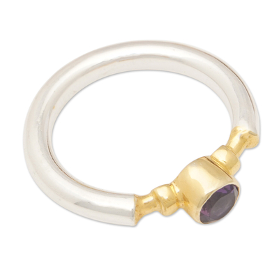 Gold-accented amethyst single stone ring, 'Majestic Purple' - 18k Gold-Accented Single Stone Ring with Round Amethyst