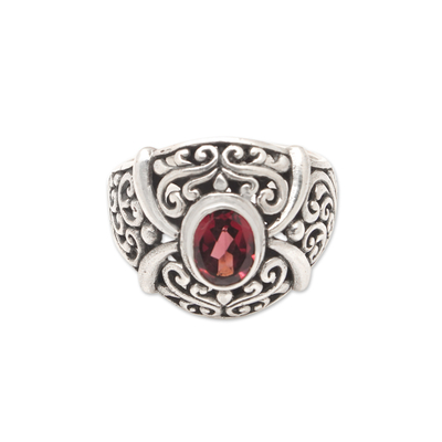 Garnet domed cocktail ring, 'Perseverance Temple' - Traditional Domed Cocktail Ring with One-Carat Garnet Gem