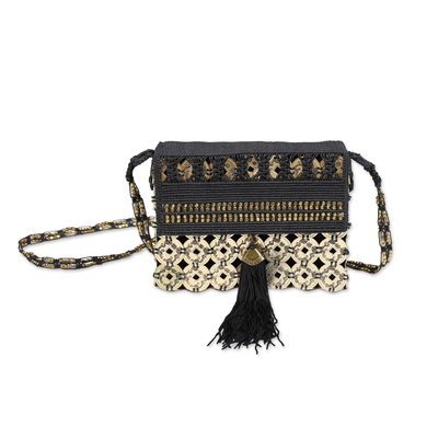 Handcrafted Zinc and Cotton Sling Bag with Brass Beads