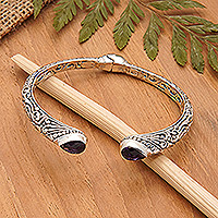 Amethyst cuff bracelet, 'Purple Tegalalang' - Polished Cuff Bracelet with Over-Two-Carat Amethyst Jewels