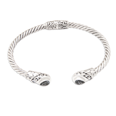 Brazalete de topacio azul - Brazalete Brazalete Balines de Plata Esterlina con Gemas de Topacio Azul