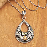 Gold-accented sterling silver pendant necklace, 'Dawn Drop' - Drop-Shaped 18k Gold-Accented Pendant Necklace from Bali