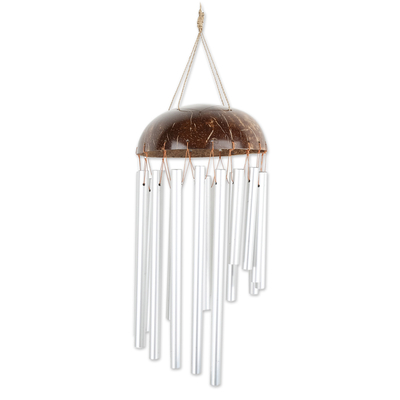 aluminium and coconut shell wind chime, 'Summer Melody' - Handcrafted aluminium and Coconut Shell Wind Chime