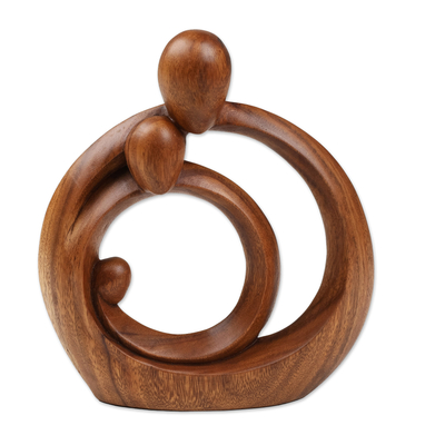 Wood sculpture, 'Never-Ending Love' - Hand-Carved Abstract Suar Wood Sculpture of a Family