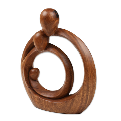 Wood sculpture, 'Never-Ending Love' - Hand-Carved Abstract Suar Wood Sculpture of a Family