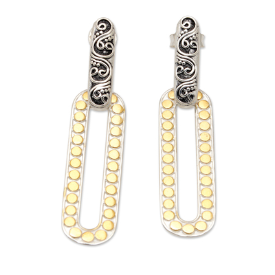 Gold-accented dangle earrings, 'Bubble Fantasy' - Sterling Silver Dangle Earrings with Gold-Plated Dot Accents