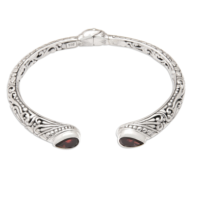 Garnet cuff bracelet, 'Crimson Tegalalang' - Polished Cuff Bracelet with Two-Carat Garnet Jewels