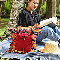 Cotton batik foldable tote bag, 'Blitar's Autumn' - Handmade Cotton Foldable Tote Bag with Warm Batik Motifs