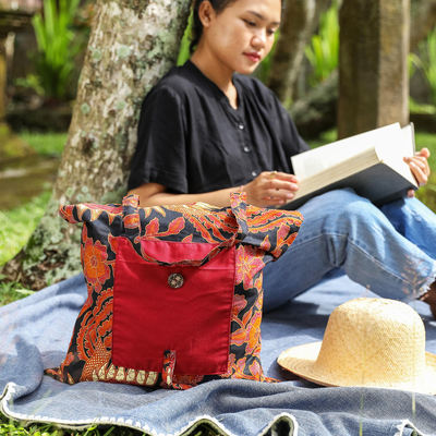 Cotton batik foldable tote bag, 'Blitar's Autumn' - Handmade Cotton Foldable Tote Bag with Warm Batik Motifs