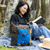Cotton batik foldable tote bag, 'Blitar's Waters' - Cotton Foldable Tote Bag with Blue and Golden Batik Motifs (image 2) thumbail