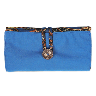 Bolso tote plegable batik de algodón - Bolso Tote Plegable de Algodón con Motivos Batik Azules y Dorados