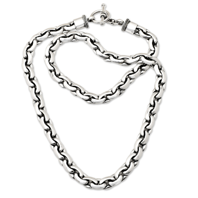 Men's sterling silver chain necklace, 'Valiant Soul' - Men's Polished Silver-Plated Serpetine Chain Necklace