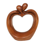 Wood sculpture, 'Sweet Passion' - Romantic Suar Wood Sculpture in an Apple and Heart Shape