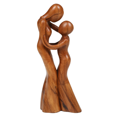 Escultura de madera - Escultura de Madre e Hijo Danza en Madera de Suar Tallada a Mano