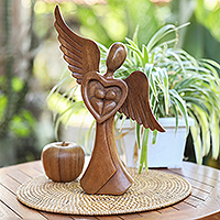 Wood sculpture, 'Fairy Godmother' - Hand-Carved Abstract Wood Sculpture of Guardian Angel