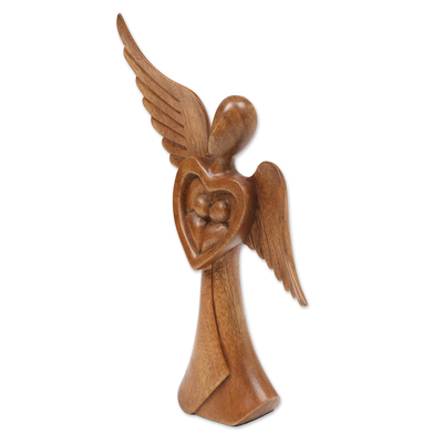Escultura de madera - Escultura abstracta de madera tallada a mano de ángel guardián