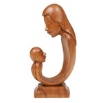Wood sculpture, 'Carry Me' - Handcrafted Suar Wood Mother and Child Sculpture from Bali