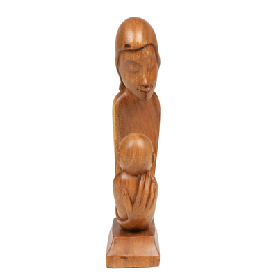 Escultura de madera - Escultura de madre e hijo de madera de suar hecha a mano de Bali