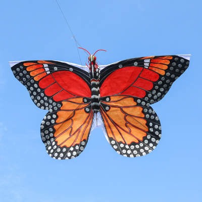 Nylon and bamboo kite, 'Summery Butterfly' - Painted Nylon and Bamboo Monarch Butterfly Kite from Bali