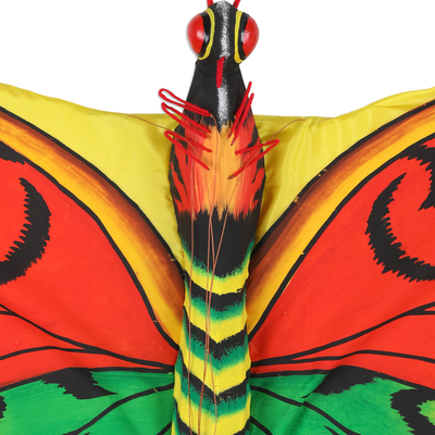 Nylon and bamboo kite, 'Autumnal Butterfly' - Hand-Painted Nylon and Bamboo Vibrant Butterfly Kite