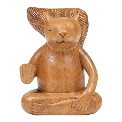 Wood sculpture, 'Blessing Squirrel' - Hand-Carved Wood Sculpture of Meditating Squirrel from Bali