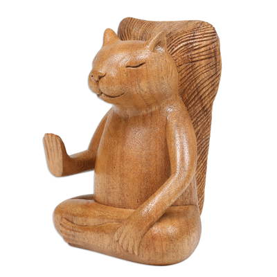 Wood sculpture, 'Blessing Squirrel' - Hand-Carved Wood Sculpture of Meditating Squirrel from Bali