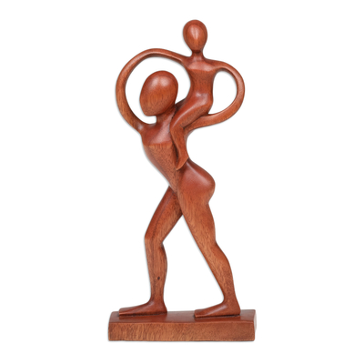 Wood sculpture, 'Loving Mother with Child' - Hand-Carved Abstract Wood Sculpture of Mother and Child