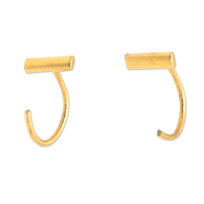 Gold-plated brass ear cuffs, 'Authenticity' - Minimalist Geometric 22k Gold-Plated Brass Ear Cuffs