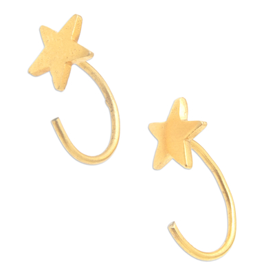 Gold-plated brass ear cuffs, 'Divinity' - Minimalist Star-Shaped 22k Gold-Plated Brass Ear Cuffs