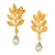 Pendientes colgantes de topacio azul bañados en oro - Aretes colgantes Leafy chapados en oro de 22 k con gemas de topacio azul