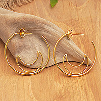 Gold-plated half-hoop earrings, 'Through the Moon' - Gold-Plated Moon-Themed Half-Hoop Earrings from Indonesia