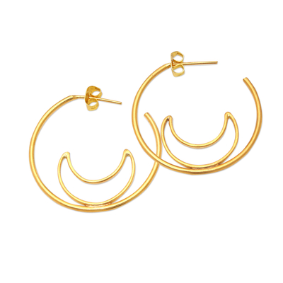 Gold-plated half-hoop earrings, 'Through the Moon' - Gold-Plated Moon-Themed Half-Hoop Earrings from Indonesia