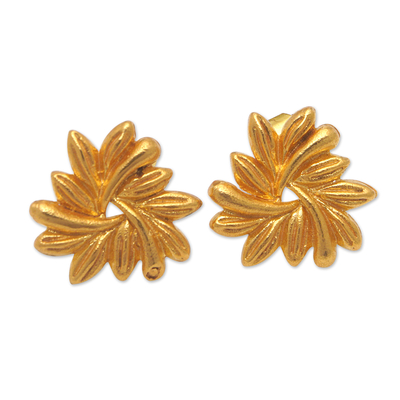 Gold-plated drop earrings, 'Perfect Pairing' - 22k Gold-Plated Leaf Drop Earrings from Indonesia