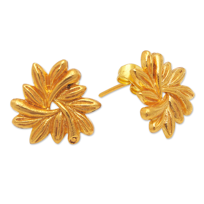 Gold-plated drop earrings, 'Perfect Pairing' - 22k Gold-Plated Leaf Drop Earrings from Indonesia