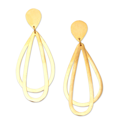 Gold-plated dangle earrings, 'Shimmering Unity' - Contemporary 22k Gold-Plated Dangle Earrings from Indonesia