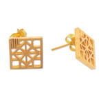 Gold-plated drop earrings, 'Majestic Mosaic' - Modern 22k Gold-Plated Drop Earrings from Indonesia
