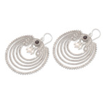 Cultured pearl and garnet dangle earrings, 'Fancy Passion' - Dangle Earrings with Silver-White Pearls and Natural Garnet