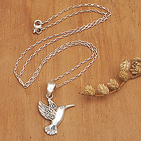 Sterling silver pendant necklace, 'Fluttering Bird' - Traditional Bird-Themed Sterling Silver Pendant Necklace