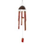 Bamboo and coconut shell wind chime, 'Red Rhythm' - Handcrafted Red Bamboo and Coconut Shell Wind Chime