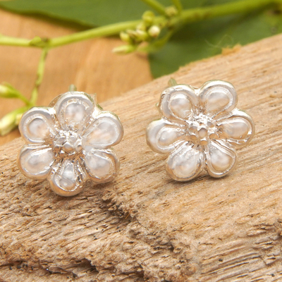 Floral Sterling Silver Stud Earrings in a High-Polish Finish Truly  Blossom NOVICA