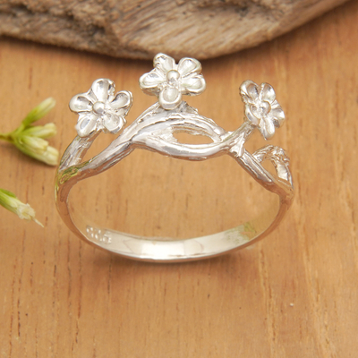 Sterling silver band ring, 'Spring Signals' - Floral Sterling Silver Band Ring in a High-Polish Finish