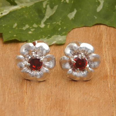 Cubic Zirconia Stud Earrings, 'Passion Blossom' - Floral Stud Earrings Crafted from Sterling Silver
