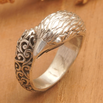 Sterling silver cocktail ring, 'Wise Reign' - Eagle-Themed Balinese Sterling Silver Cocktail Ring