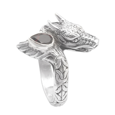 Garnet cocktail ring, 'Empire of Legends' - Dragon-Themed Sterling Silver Natural Garnet Cocktail Ring