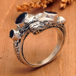 Garnet cocktail ring, 'Dragon's Glory in Red' - Balinese Dragon-Themed One-Carat Garnet Cocktail Ring