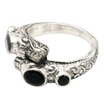 Garnet cocktail ring, 'Dragon's Glory in Red' - Balinese Dragon-Themed One-Carat Garnet Cocktail Ring