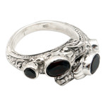 Garnet cocktail ring, 'Dragon's Glory in Red' - Balinese Dragon-Themed One-Carat Garnet Cocktail Ring